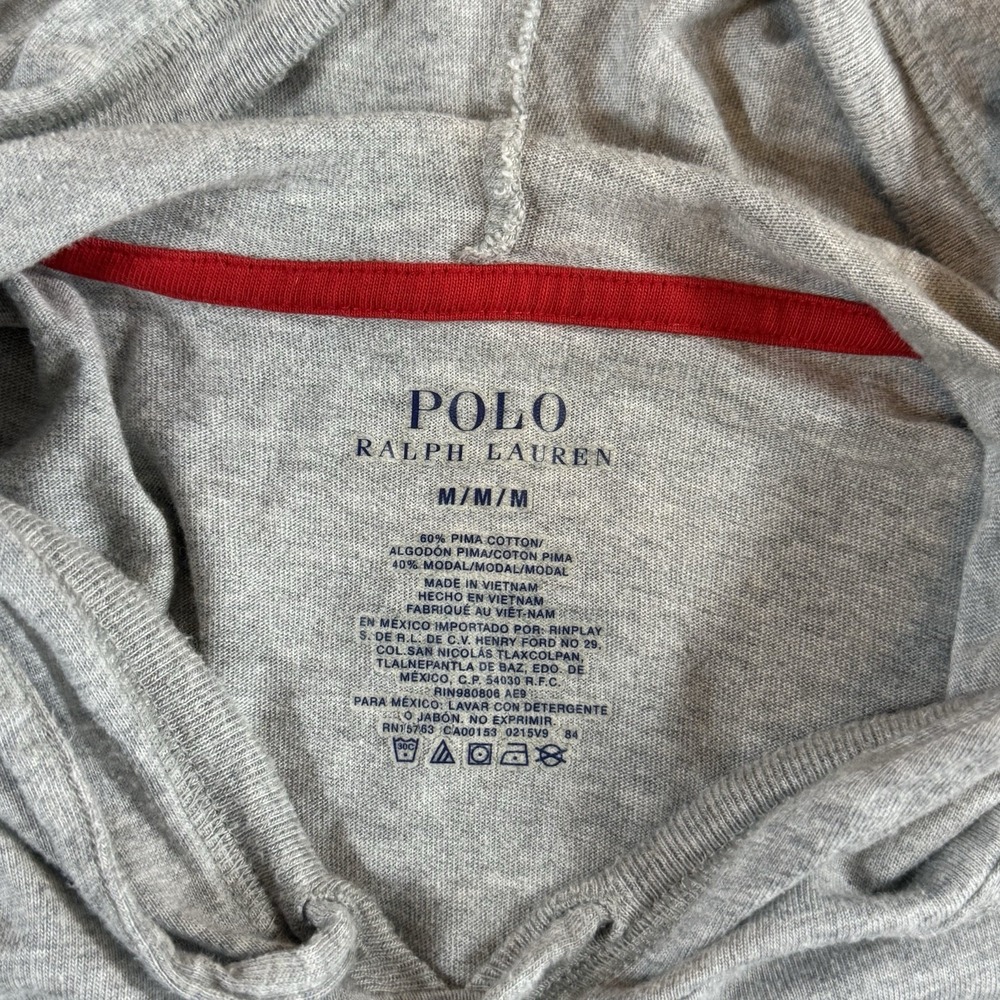 Polo Ralph‎ Lauren Mens Medium Long Sleeve T-Shirt Hoodie Gray Hooded Logo - Picture 4 of 6